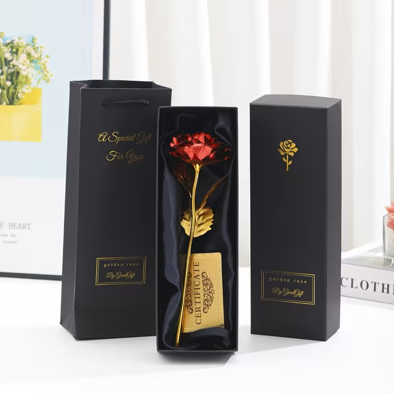 Rose Éternelle Luxe avec Tige Dorée – Coffret Prestige
